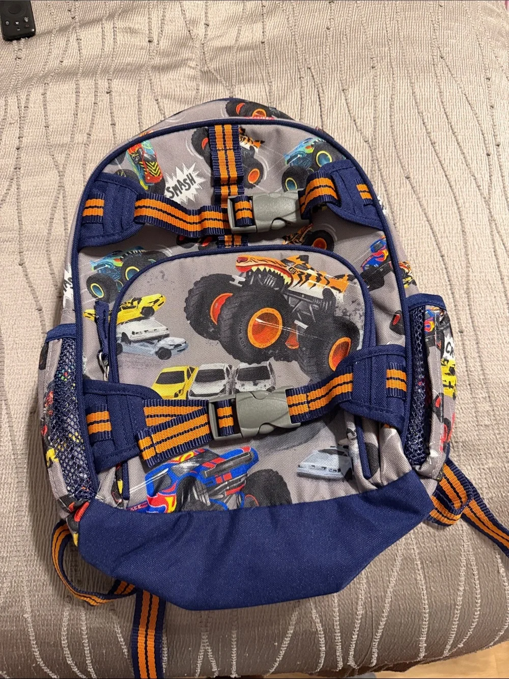 Pottery Barn Kids Monster Truck Backpack - Navy, Gray & Orange
